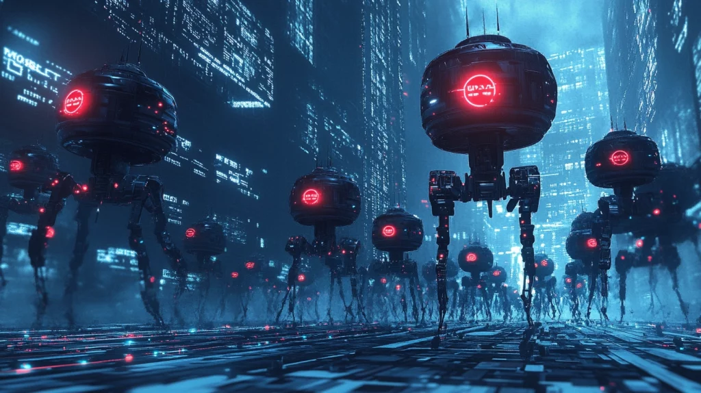 futuristic scene of a digital battlefield