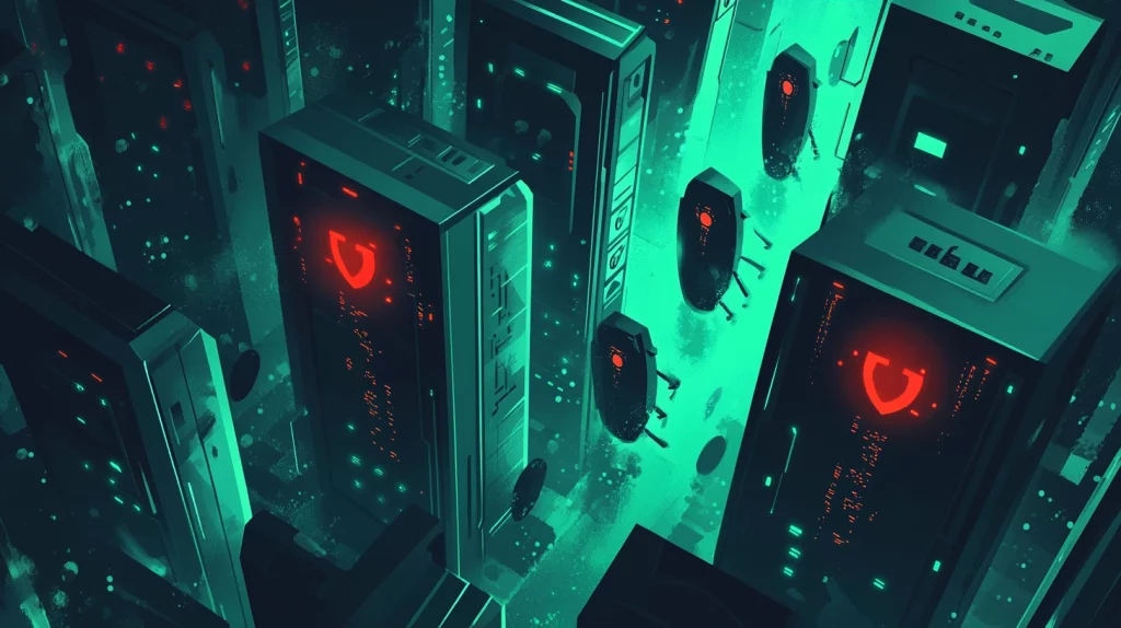 server surrounded by protective shields